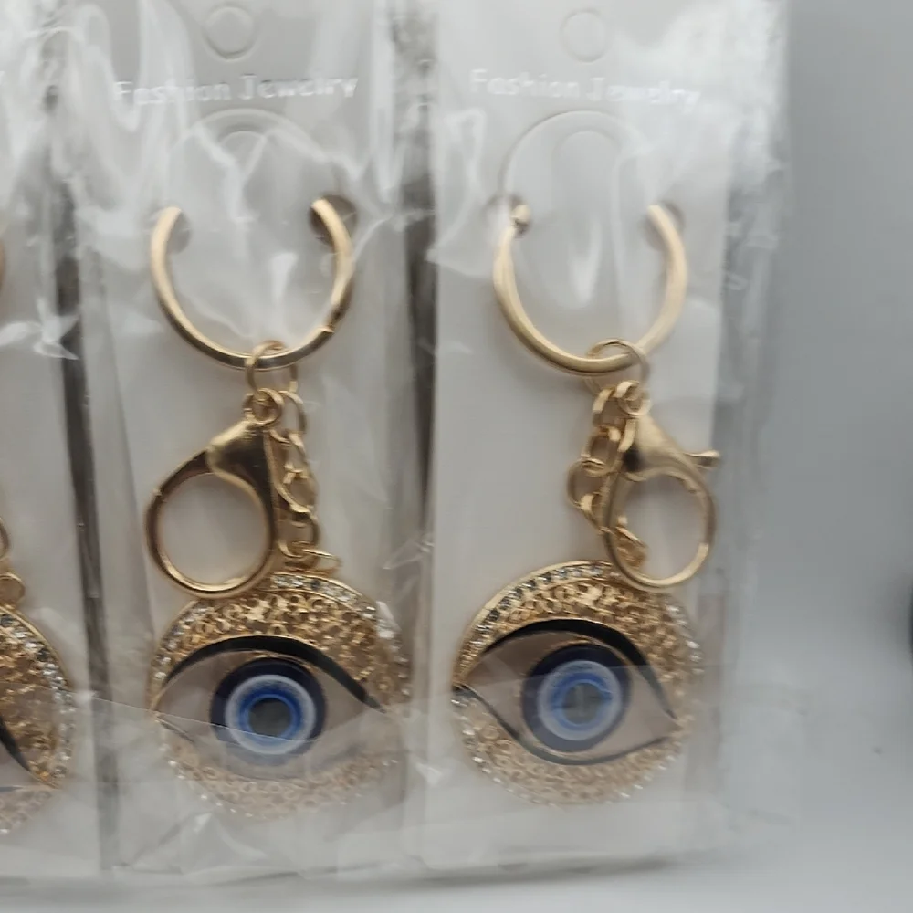 Gold and Blue Evil Eye Keychain
